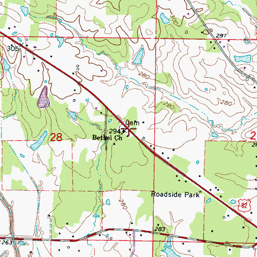 Topographic Map of Bethel Missionary Baptist Church, MS