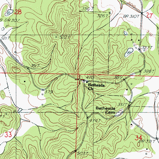 Topographic Map of Bethesda Cemetery, MS
