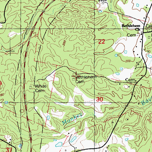Topographic Map of Bethlehem Cemetery, MS