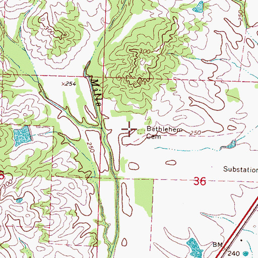 Topographic Map of Bethlehem Cemetery, MS