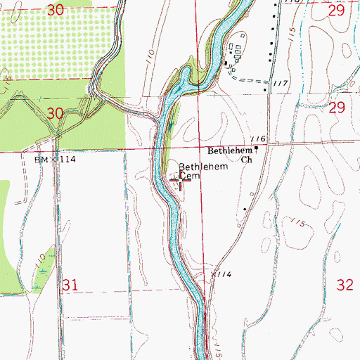 Topographic Map of Bethlehem Cemetery, MS