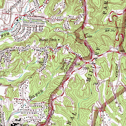 Topographic Map of Beulah Cemetery, MS