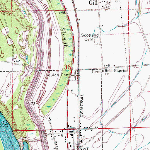 Topographic Map of Beulah Cemetery, MS