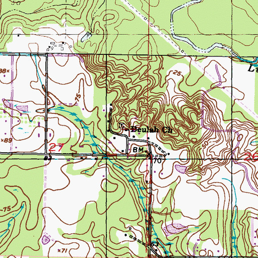 Topographic Map of Beulah Church, MS