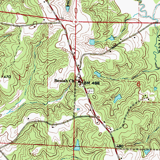 Topographic Map of Beulah Church, MS