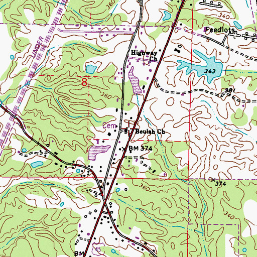 Topographic Map of Beulah Church, MS