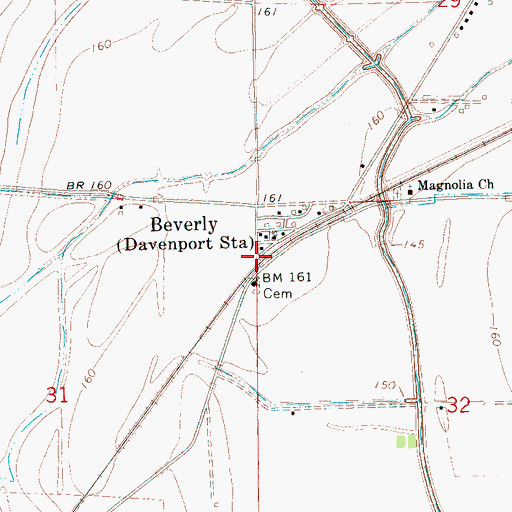 Topographic Map of Beverly, MS
