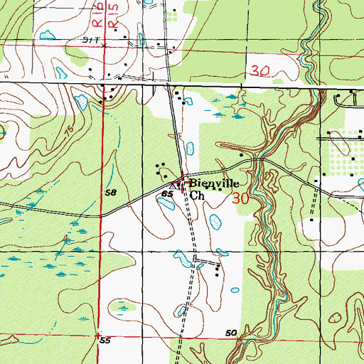 Topographic Map of Bienville Church, MS