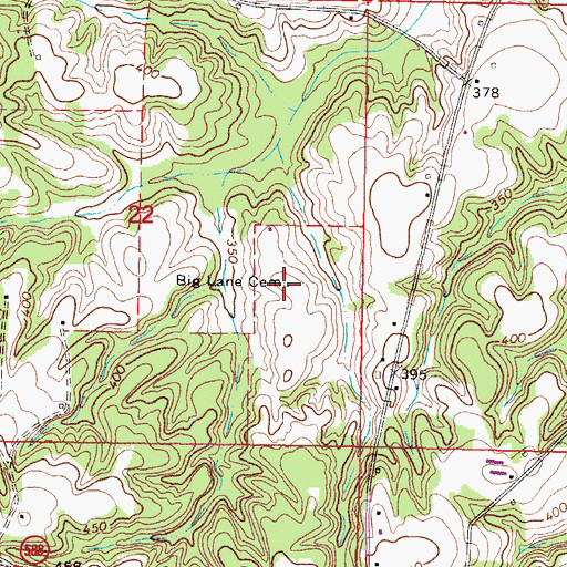 Topographic Map of Big Lane Cemetery, MS