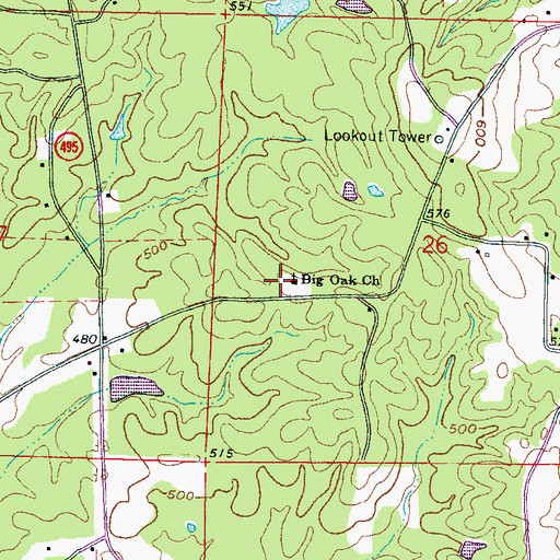 Topographic Map of Big Oak Church, MS