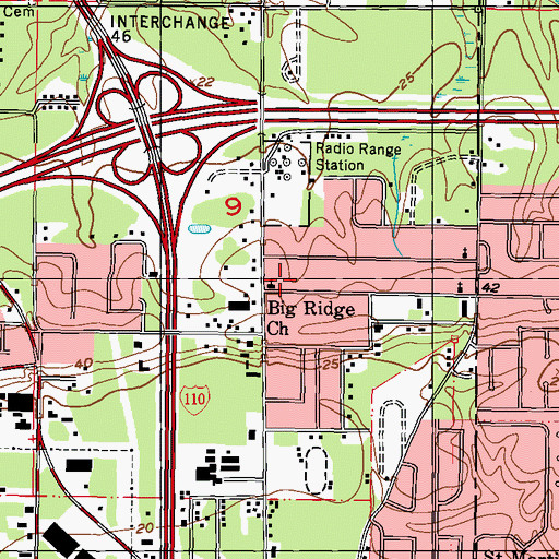 Topographic Map of Big Ridge Baptist Church, MS