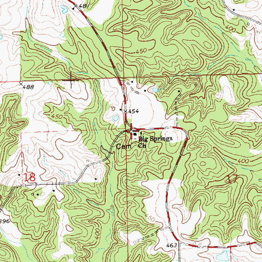 Topographic Map of Big Springs Church, MS