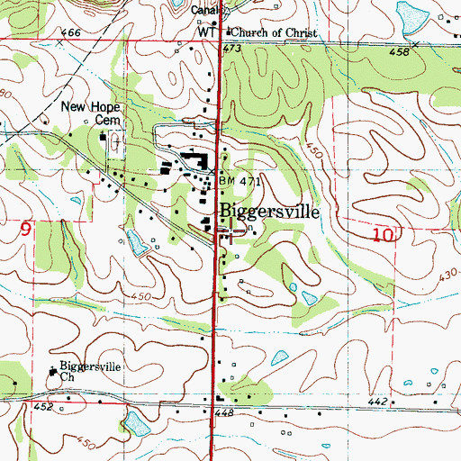 Topographic Map of Biggersville, MS