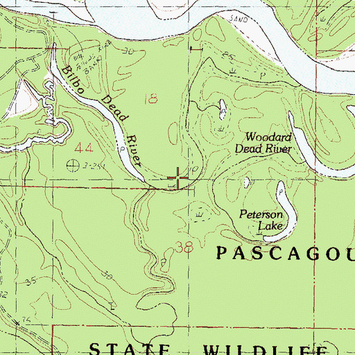Topographic Map of Bilbo Dead River, MS