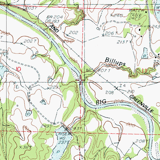 Topographic Map of Billups Branch, MS