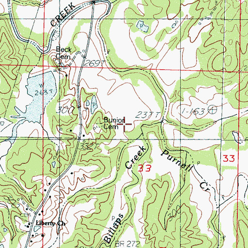 Topographic Map of Billups Creek, MS