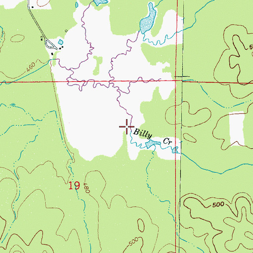 Topographic Map of Billy Creek, MS