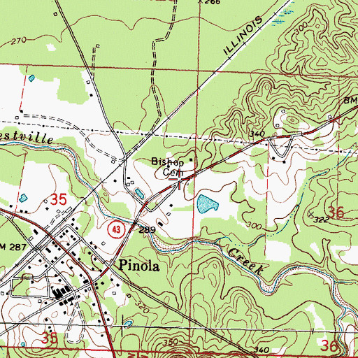 Topographic Map of Bishop Cemetery, MS