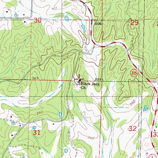 Topographic Map of Black Jack Cemetery, MS