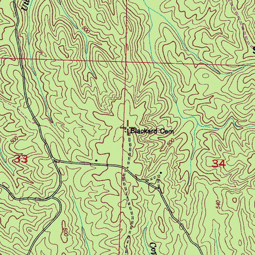 Topographic Map of Blackard Cemetery, MS