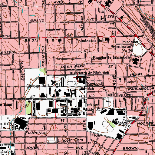 Topographic Map of Blackburn Middle School, MS