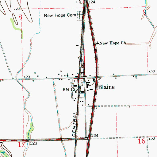 Topographic Map of Blaine, MS