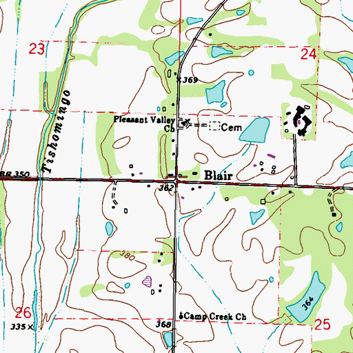 Topographic Map of Blair, MS