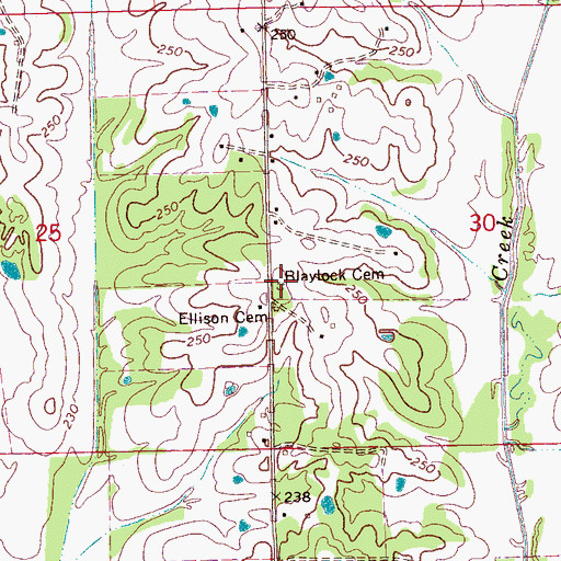 Topographic Map of Blaylock Cemetery, MS