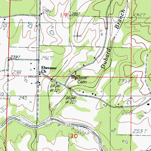 Topographic Map of Bledsoe Cemetery, MS