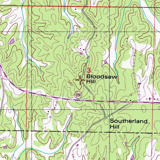 Topographic Map of Bloodsaw Hill, MS