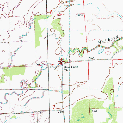 Topographic Map of Blue Cane Church, MS