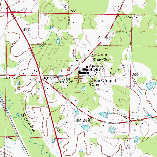 Topographic Map of Blue Chapel Cemetery, MS