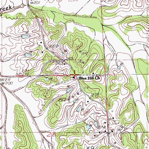 Topographic Map of Blue Hill Church, MS