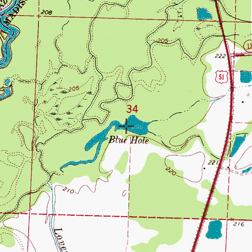 Topographic Map of Blue Hole, MS