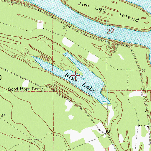 Topographic Map of Blue Lake, MS