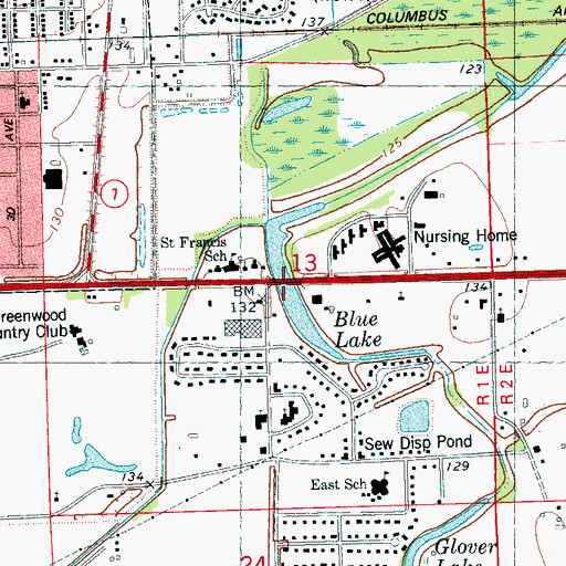 Topographic Map of Blue Lake, MS