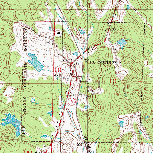 Topographic Map of Blue Springs, MS
