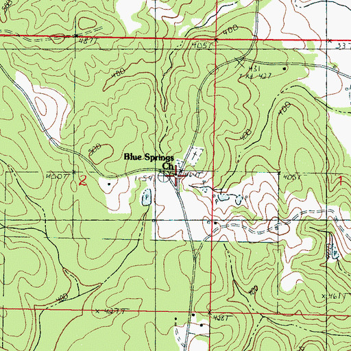 Topographic Map of Blue Springs Church, MS