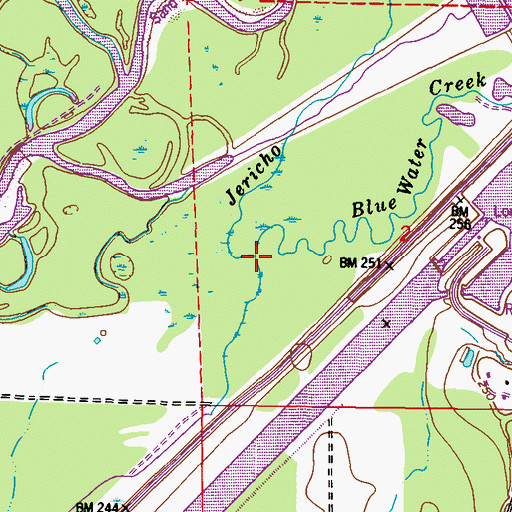 Topographic Map of Blue Water Creek, MS