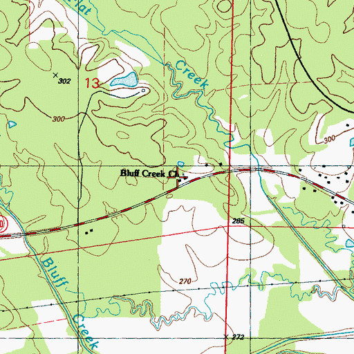 Topographic Map of Bluff Creek Baptist Church, MS
