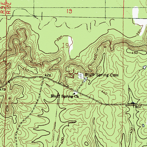 Topographic Map of Bluff Spring Cemetery, MS