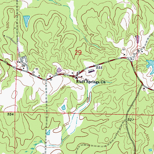 Topographic Map of Bluff Springs Church, MS