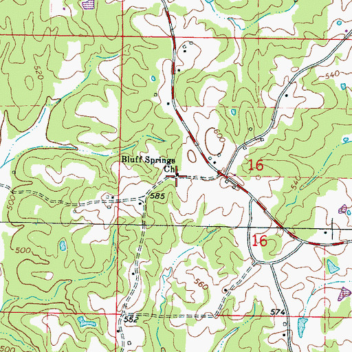 Topographic Map of Bluff Springs Church, MS