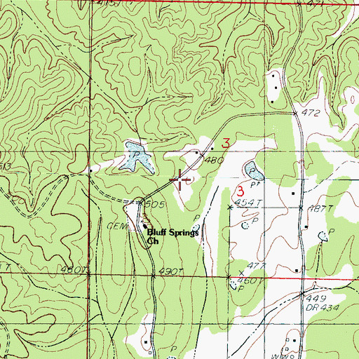 Topographic Map of Bluff Springs Church, MS