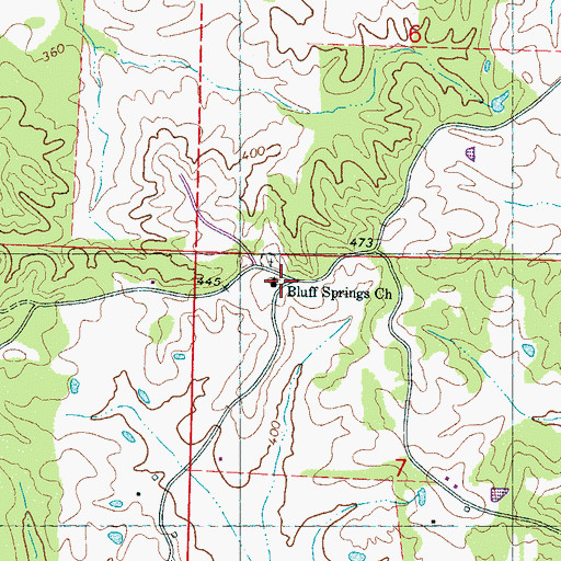 Topographic Map of Bluff Springs Methodist Church, MS