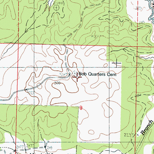 Topographic Map of Bob Quarters Cemetery, MS