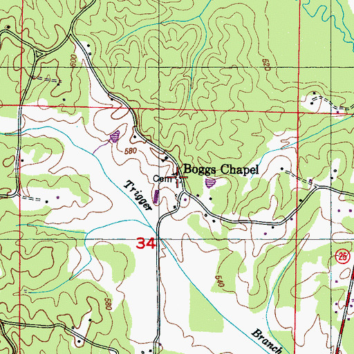 Topographic Map of Boggs Chapel, MS