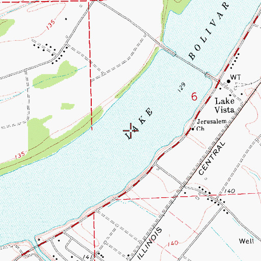Topographic Map of Lake Bolivar, MS