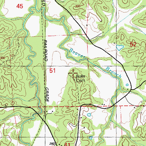 Topographic Map of Bolls Cemetery, MS
