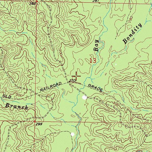 Topographic Map of Bondity Ponds Branch, MS
